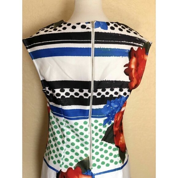 Eci Women's Red Print Scuba Cut out Sleeveless Shift Dress Size 8 - Picture 4 of 10